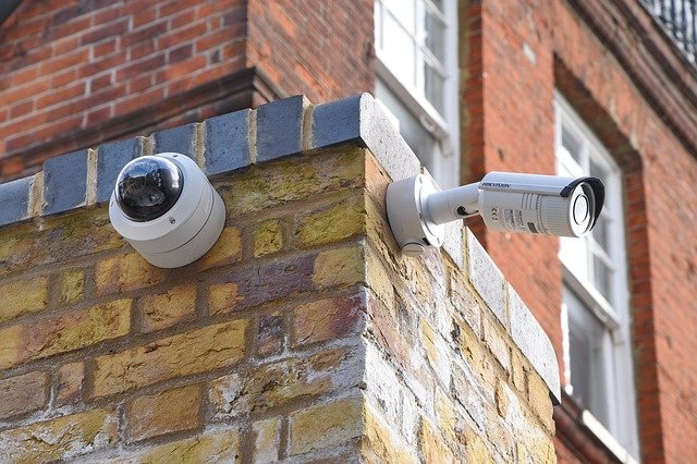 CCTV cameras on a brick building corner