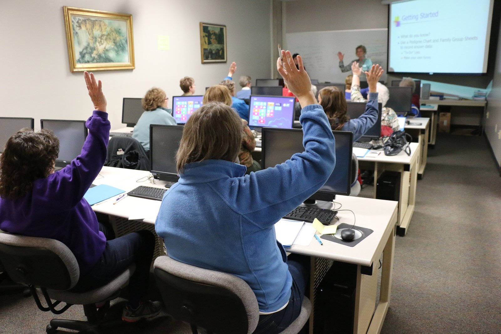 Classroom training session with computers