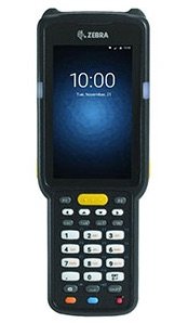 Compact rugged handheld computer with a colour touch screen above a numeric keypad