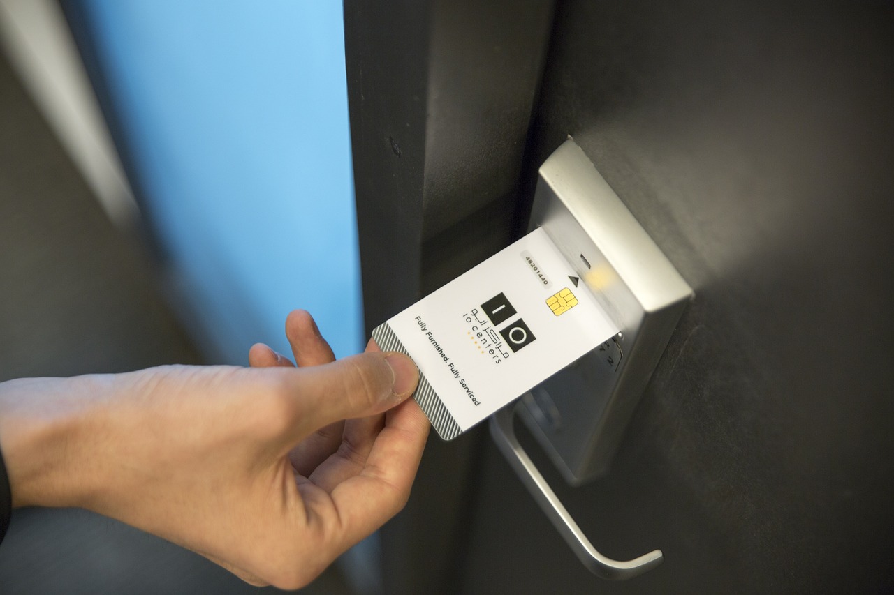 Access card inserted into a door card reader