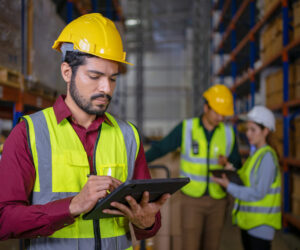 blue collar workers are working at warehouse utc