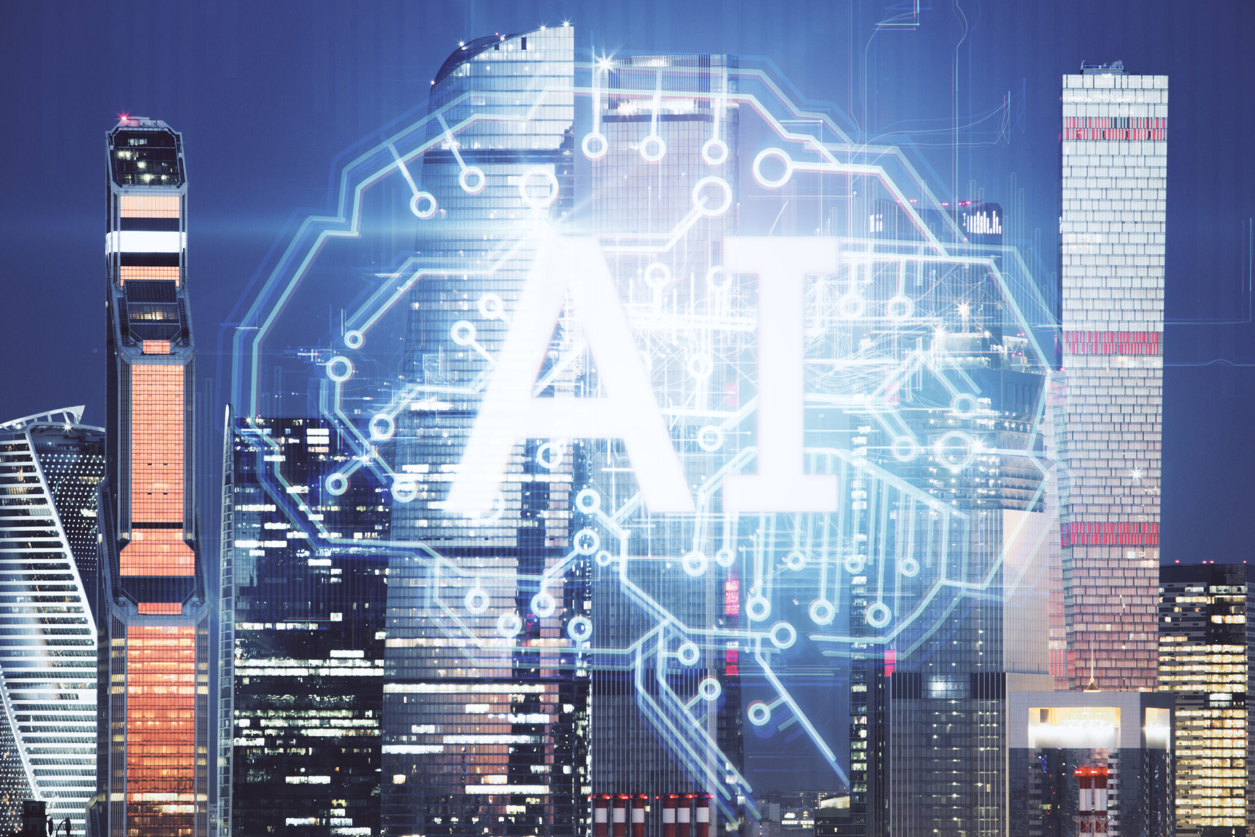 creative city background with ai brain interface utc