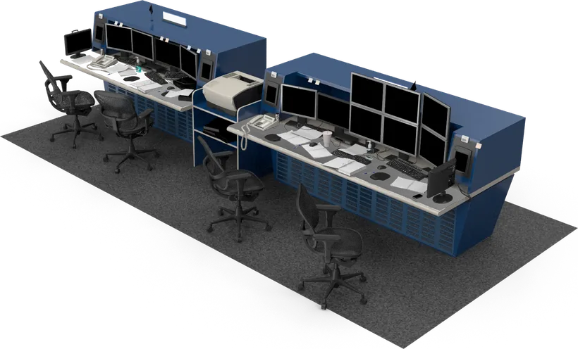 Gativra control tower workstations with operator screens